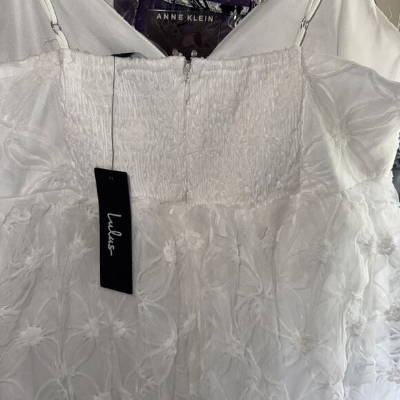 Elegant Lulus Babydoll Midi Ivory Tulle Dress Floral NEW w/Tag Size Large - Picture 7 of 8